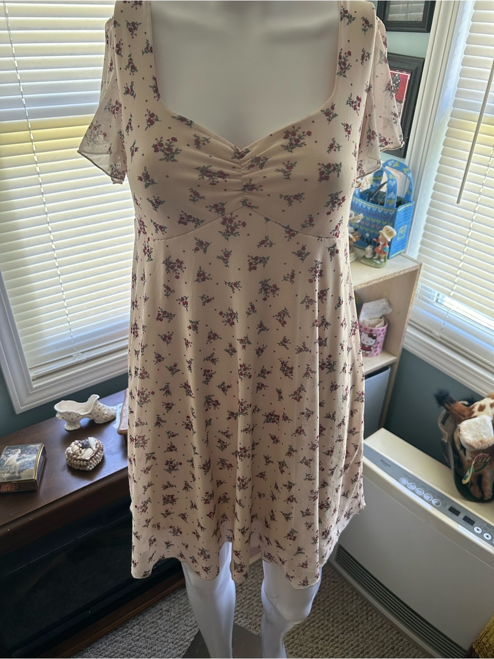 See You Monday Cream Floral Mini Dress with Pink Accents